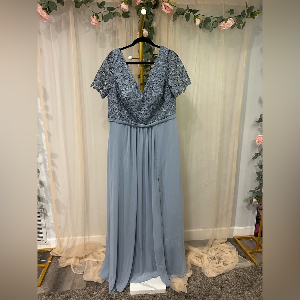 AW Bridal Dusty Blue Lace Chiffon Maxi Dress Size 18 Formal